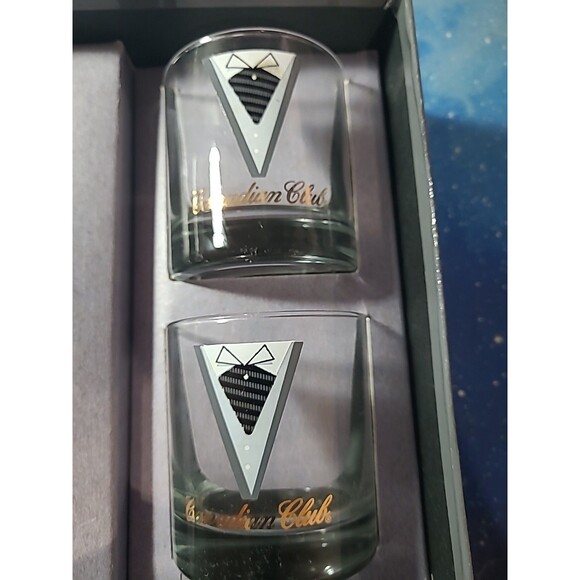 Vintage CANADIAN CLUB Whiskey Rocks Tumbler Low Ball Tuxedo Glasses Set of 2 - Picture 3 of 3